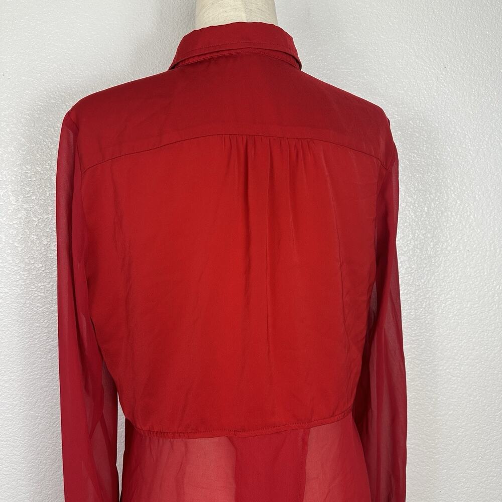 Free People Top Women Medium Red Long-sleeve Sheer Button Split Back Shirt - Picture 9 of 11